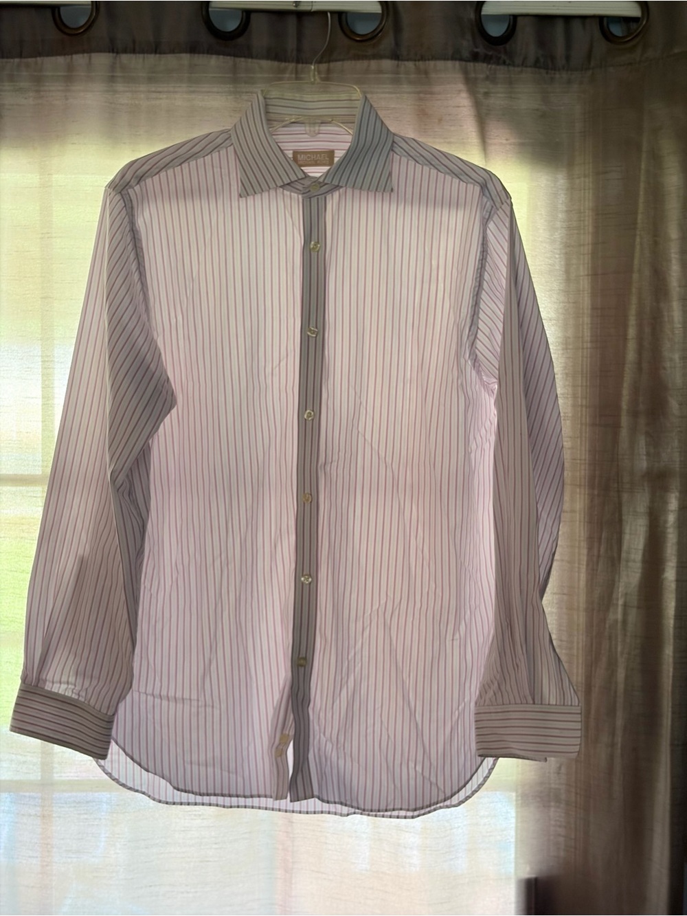 Michael Kors Light Pink and Gray Striped Dress Shirt